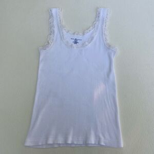 Brandy Melville White Ribbed Lace Trim Tank Top One Size